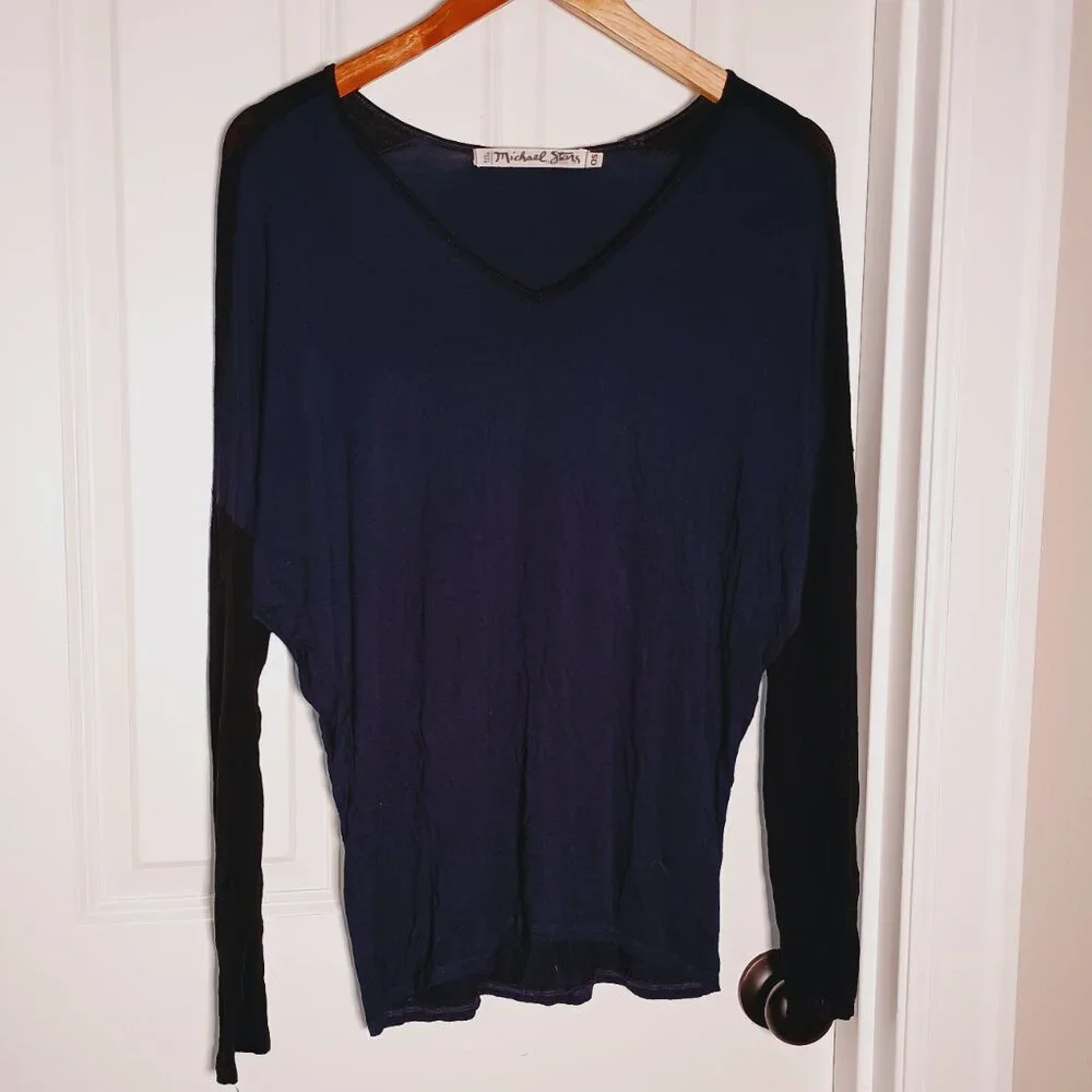 Michael stars oversized long sleeve blue and black baseball t shirt OS - Picture 1 of 2